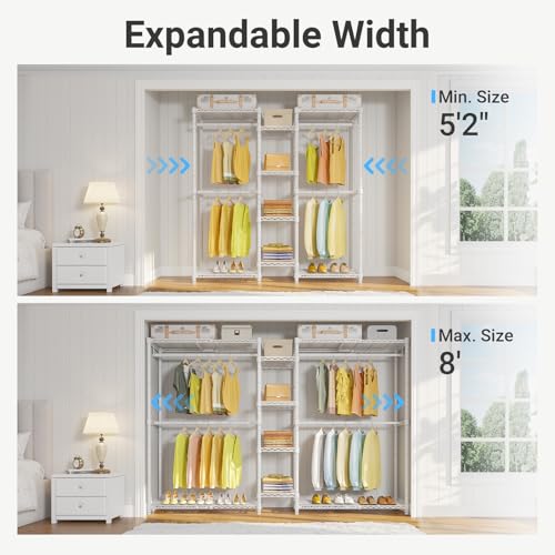 VIPEK X3 Expandable Heavy Duty Clothes Rack Adjustable from 5'2" to 8' with Flexible Shelves and Hanger Rods, Large Freestanding Clothing Racks for Hanging Clothes, Max Load 1210LBS, White - color: White, size: X3