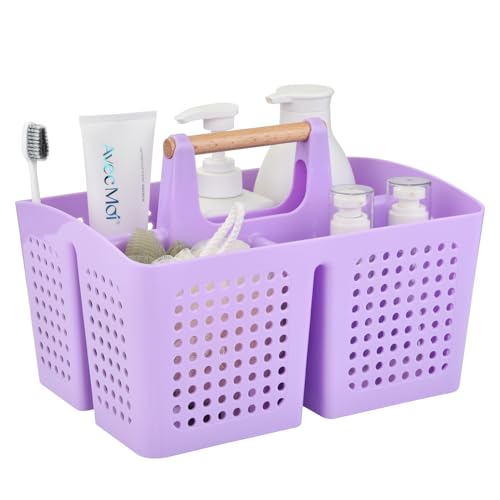 Portable Shower Caddy Basket with Compartments, Plastic Divided Cleaning Caddy Organizer Storage Tote with Handle for Bathroom, College, Dorm Room Essentials, Purple - color: Purple