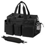 SCAVATA Wearable Cleaning Caddy Organizer with Handle & Shoulder Straps for Housekeepers, Under Sink & Car Cleaning Tool Organizer Bag with 4 Foldable Dividers (Black) - color: Black
