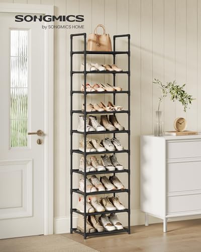 SONGMICS Shoe Rack, 10-Tier Shoe Shelf, Shoe Storage Organizer, 11 x 17.7 x 68 Inches, Metal Frame, Non-Woven Fabric Shelves, for Entryway, Bedroom, Black ULSH010B02 - color: Black, size: 11"D x 17.7"W