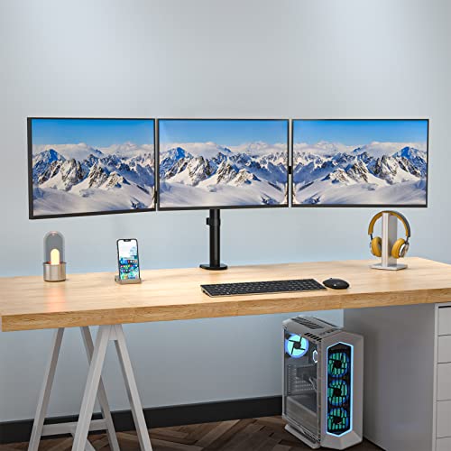 WALI Triple Monitor Mount, 3 Monitor Desk Mount for 13-27 inch Computer Screens, Holds up to 22 lbs, Triple Monitors Stand for Desk, with Tilt, Swivel, Rotation, VESA 75/100mm (M003S), Black - size: Triple, style: C-Clamp
