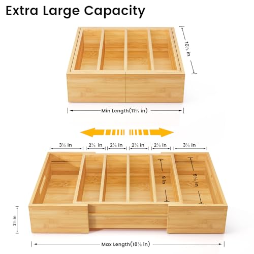 Kiasthome Expandable Bamboo Lid Organizers Inside Cabinet, Kitchen Cabinet Organizers with 3 Adjustable Dividers, Storage Plastic Lids, Food Container Lid Holder Organizer for Drawer Pantry, Nature - color: Nature