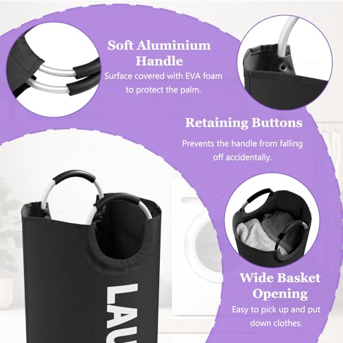 95L Large Laundry Hamper for Adult, Foldable Black Laundry Basket with Soft Handles, Freestanding Dirty Clothes Hampers, Portable Laundry Bin for Flat, Bathroom, Black - color: Black, size: L-95L