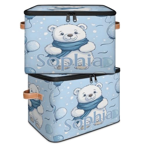 Custom Storage Basket with Name, Personalized Storage Bins with Zipper Lid, Foldable Fabric Storage Box Large capacity with Handle Balloon Bear - color: Option 17