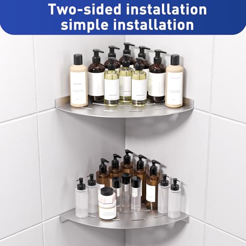 Corner Shower Shelves Load Capacity 40 Lbs 304 Stainless Steel Shelf for Shower Will Not Rust 8in Shower Corner Shelf Brushed Nickel Drilling Installation - color: Brushed Nickel