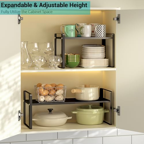 Expandable Cabinet Organizer Shelves, 88lbs High Weight Capacity, Heavy-Duty Metal Storage Rack, Adjustable Cabinet Shelf for Kitchen, Pantry, Cupboard, Under Sink, Black, Patent Pending - color: Black, size: 1 Pack
