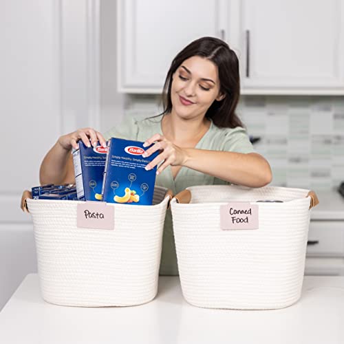 Hygge & Sage: Metal Non-Slip Basket Labels Clip On for Storage Bins, or Wire Racks | Includes 8 Labels, 8 Non-Slip Pads and 2 Free Markers (Pink) - color: Light Pink