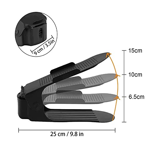 Adjustable Shoe Stacker, Stackable Shoe Slots Space Saver, Pack Adjustable Shoe Stacker Space Saver, Holder for Closet Organization, Black Shoe Slots Space