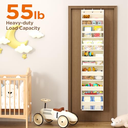 Mefirt Over The Door Organizer, 7 Tier Door Hanging Organizers with 7 Large Pockets 12 Side Pockets, Behind Door Storage Hanging Shelves for Closet Bathroom Bedroom Nursery - color: Beige, size: 7-Tier