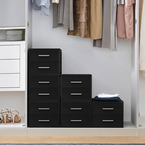 BOLUO Stackable Storage Drawers Narrow Closet Organizers and Storage Fabric Black 2 Drawer Dresser for Bedroom Modern - color: Black, size: Deep(15.4"D x 11.4"W x 12"H)
