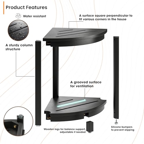 HOLANA 18" Wood Corner Shower Bench & Corner Shower Stool with Storage Shelf - Footrest for Shaving Legs - Bath Step for Small Spaces - Perfect for Indoor or Outdoor (Black) - color: Black