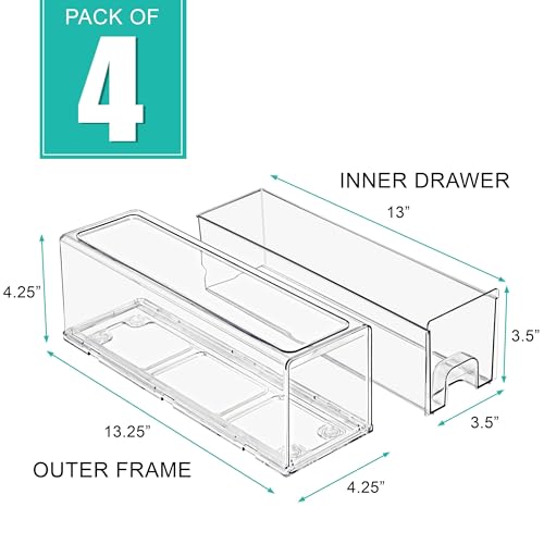 Sorbus Small Clear Stackable Storage Drawers – 4-Pack Plastic Organizer Bins with Handles – Stackable Pull-Out Storage Drawers for Closet, Pantry, Office, Bathroom, Craft, and Toy Organization - color: 4 Pack, size: Small