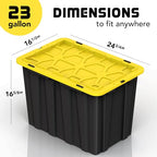 4 PACK X-Large Black & Yellow Storage Bins | Plastic Tote Organizing Container with Secure Latching Lids, Stackable, Extra Strength with Built in Handle | Black and Yellow Bins | 24.5" x 16.5" x 16.6" - size: X-LARGE - 24.5" x 16.5" x 16.6"