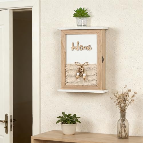 Key Holder for Wall, Rustic Wooden Wall Mount Key Box with 6 Hooks, Farmhouse Key Storage Organizer Key Rack for Entryway Hallway Office, Boho Home Decor