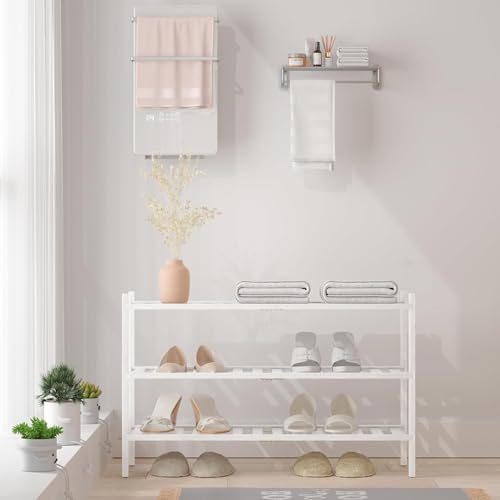 RONGJlA 2 Tier Bamboo Shoe Rack for Closet Free Standing Wood Shoe Shelf Storage Organizer for Entryway Small Space Stackable,White - color: White, size: 3-Tier-Regular