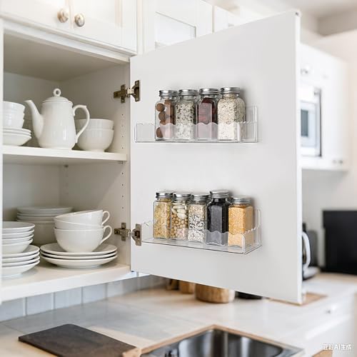 10 inch Spice Rack Wall Mounted,4 Pack Spice Organizer Shelf for Stove Cabinet Pantry Door, Adhesive or Screw Hanging Wall Spice Shelf Storage Holder in Kitchen and RV - Clear Color - color: Clear, size: 10"