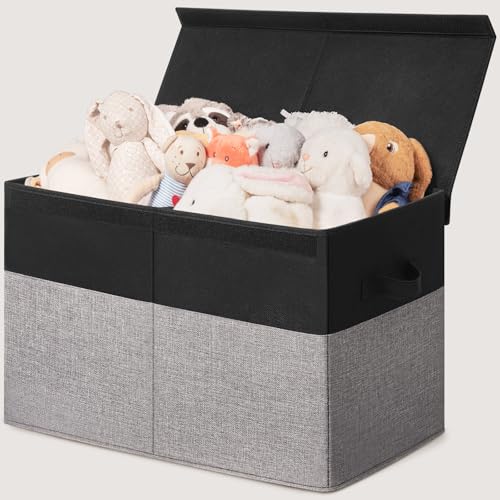 INDRESSME 25"x13"x16" Large Storage Box, Storage Organizer Collapsible Bins with Lids, Playroom, Living Room, Storage Baskets (Black & Grey) - color: Black & Grey, size: 25"x13"x16"