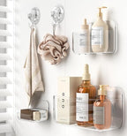 Shower Shelves, 5 Pack Adhesive Clear Acrylic Bathroom Shower Organizer Caddy, Transparent No Drilling Wall Mount Bathroom Storage with Soap Holder and Hooks - color: Clear-5 Pack Set