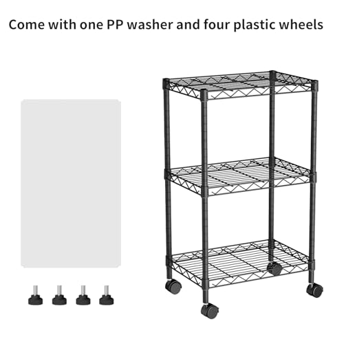Golpart Small 3 Tier Shelves Storage Wire Shelving Unit Metal Shelf Adjustable Organizers Storage Shelving with Wheels for Bathroom Laundry Room Kitchen Pantry12”D x 18”W x 30.7”H Black - color: Black, size: 3 shelves (12 "D X 18 "W X 30.7 "H)
