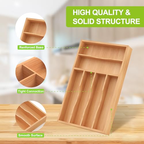 Unibambou Bamboo Utensil Drawer Organizer with Removable Dividers, Kitchen Organizer for Flatware Cutlery, Silverware Tray for Drawer (6/5 Flexible Slots, Natural) - color: Natural, size: Medium+ 10x16 Inch