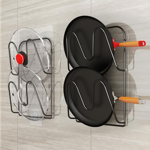 2 Pack Pot-Lid-Organizer, 4-Tier Pots and Pans Lid Organizer Under Cabinet, No Drilling, Rustproof, Lid-Organizers-Inside-Cabinet for Small-Space-Solution & Kitchen Cabinet Organization - color: Black, size: 9.84in - 4-Tier