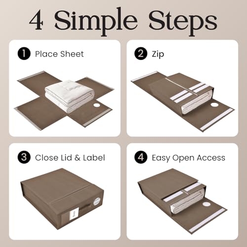 TOSORO 6 Pack Bed Sheet Organizer and Storage, Foldable Storage Bed Sheet Organizer for Linen Closet with Viewing Window & Label for Bedding Sheets & Blankets (Queen & King Size) Taupe - color: Taupe, size: 6 Pack