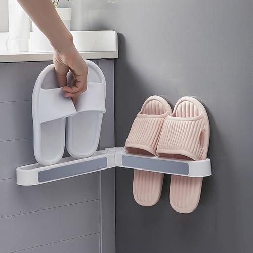 Multi-Functional Wall Mounted Storage Rack Foldable Shoe Holder for Bathroom and Entryway Space Saving Organizer(White) - color: White, size: 53X5.5