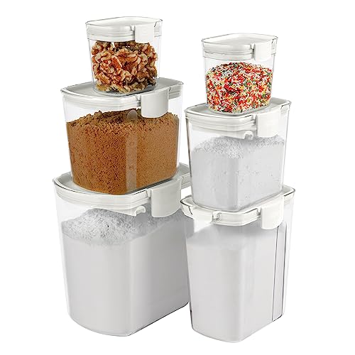 Progressive ProKeeper Baker's Airtight Kitchen Storage Canister Container Set for Flour, Sugar & More, Keeps Ingredients Fresh, with Accessories (White, 6- Piece) - color: White, size: 6- Piece
