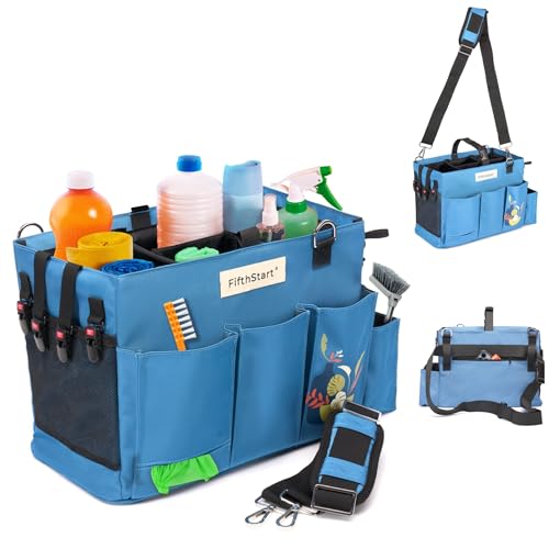 FifthStart Multiuse Cleaning Caddy with Waist, Shoulder Strap 9 Pockets, Mesh Base & Adjustable Compartments - Cleaning Caddy - Cleaning Supplies Organizer (Blue, Small) - color: Blue, size: Small