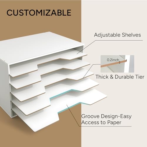 Yumkfoi 12x18 Construction Paper Organizer, Larger Size Wooden Literature Organizer, 6-Tier Desktop File Organizer for Home and Classroom, Adjustable Paper Sorter for Office - size: 20.2" x 13.4" x 11.8"