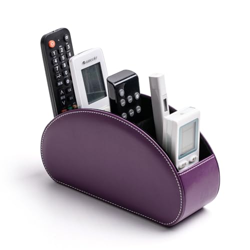Remote Control Holders Organizer Box with 5 Compartment PU Leather Multi-functional Office Desk Storage Caddy Store Tv Remote for Media Player,Brush,Pencil,Glassees&Office Supplies (Dark purple) - color: Dark purple, size: S