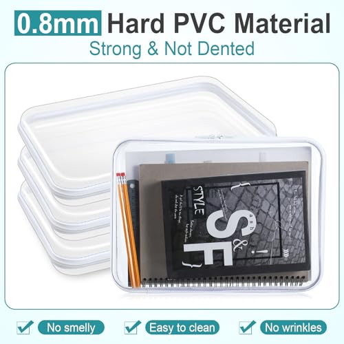 Sanwuta 6 Pcs Clear Hard Zipper Case Plastic Zipper Pouches Transparent Makeup Bag Pencil Case Pouches Toiletry Diaper Bag for Travel Toy Storage Organizer Bins(White,12.6 x 9 x 2 Inch) - color: White, size: 12.6 x 9 x 2 Inch