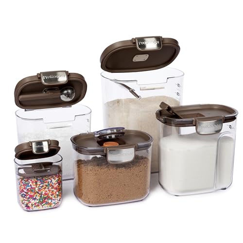 ProKeeper+ Airtight Food Storage Container Set – Clear Plastic Flour and Sugar Canister Set with Magnetic Accessories for Kitchen Organization (Brown, 9-Piece) - color: Brown, size: 9-Piece
