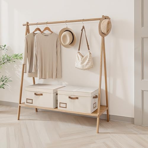 StorageWorks Large Clothes Storage Bins, Fabric Boxes with Divider Board, Baskets for Clothes, Linen Closet Organizers with Lid, Ivory White, 2-Pack - color: Ivory White, size: Large