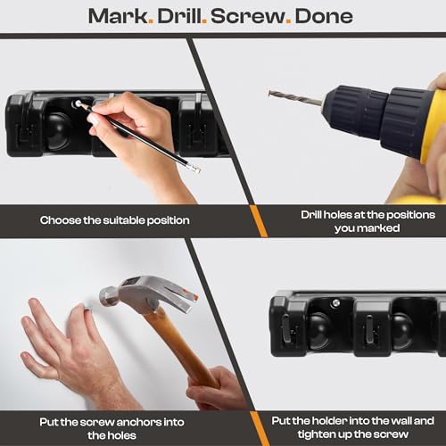 Heavy Duty ABS Plastic Broom Holder with 5 Slots and 6 Hooks | Wall Mount Mop and Broom Hanger | Waterproof Broom Organizer with Screws| Wall Mount Tool Organizer for Garage Storage - size: 5 Slots & 6 Hooks