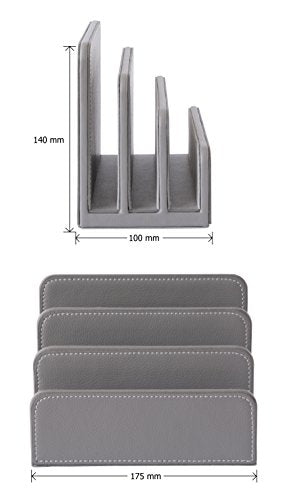 OSCO Faux Leather Mail Sorter & Envelope Organiser – Desk File Storage Stand with Display Slots – Modern Letter Holder Tray Minimalist Home & Office – Grey - color: Gray