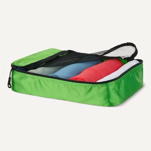 Amazon Essentials 4-Piece Packing Cubes Travel Accessories Set, Luggage Organizer with Double Zipper, Mesh Top, Space-Saving for Suitcases, Small/Medium/Large/Slim, Green (Previously Amazon Basics) - color: Green, size: 1 x Large, 1 x Medium, 1 x Small, 1