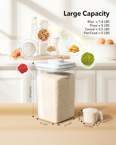 Ankou Airtight Food Storage Container with Pop Lid & 130ml Scoop, 4L/4.2qt *4 BPA-Free Cereal, Rice, Flour, Pasta & Snack Container, Stackable & Durable,Kitchen Pantry Organizer - color: 4L * 4