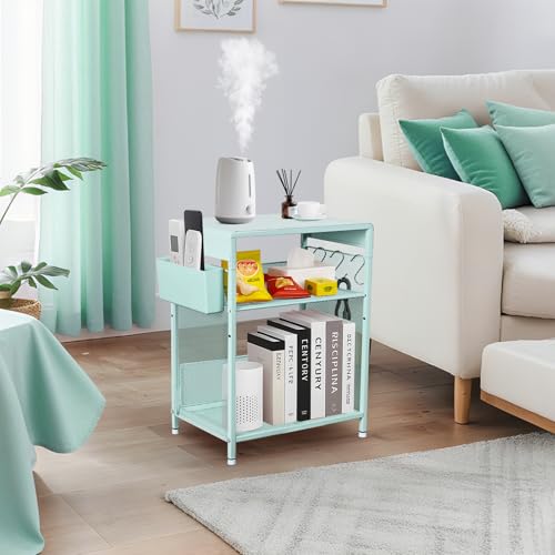 Mint Green Kids Nightstand, Small Nightstand for Bedroom, End Table with Hooks and Holder, Toddler Bedside Table, Desk Organizer for Office, Small Desk for Living Room, Dorm (Mint) - color: Mint