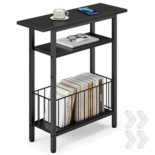 Vagusicc Narrow Side Table, 3-Tier Skinny End Table for Couch, Small side Tables for Small Spaces, Bed Side Table with Storage, 25.2" Tall Slim Nightstand Bedside table for Living Room, Bedroom, Black - color: Black, style: Ordinary