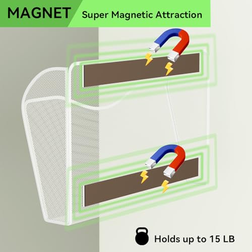 Magnetic File Holder - Heavy Duty Wall File Organizer for Refrigerator & Whiteboard - Strong Magnet Mail Holder & Magazine Rack, No Drilling Document Storage Basket for Office Cabinet - color: White, size: 3 Pack Magnetic