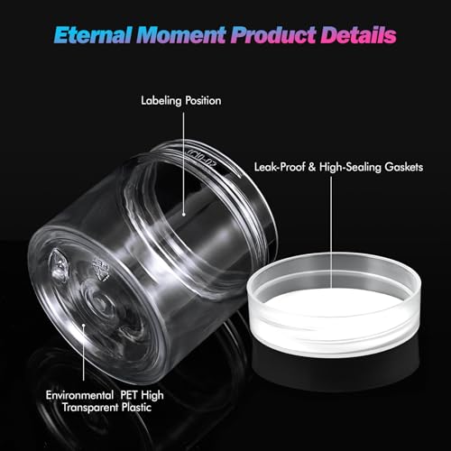 50 Pack 2 OZ Plastic Jars Round Clear Cosmetic Container with Clear Lids, Eternal Moment Slime Jars for Lotion, Cream, Ointments, Makeup, Eye shadow, Rhinestone, Samples, Pot, Travel Storage - color: Clear Lid, size: 2 Ounce