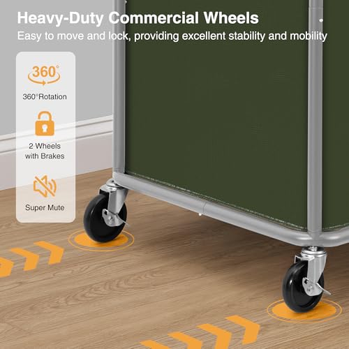 STO STO Commercial Laundry Cart with Lockable Wheels, Large 420L Industrial Rolling Laundry Hamper with Steel Frame, Removable Waterproof Bag, 400 lbs Capacity for Hotels, Hospitals, Factories, Green