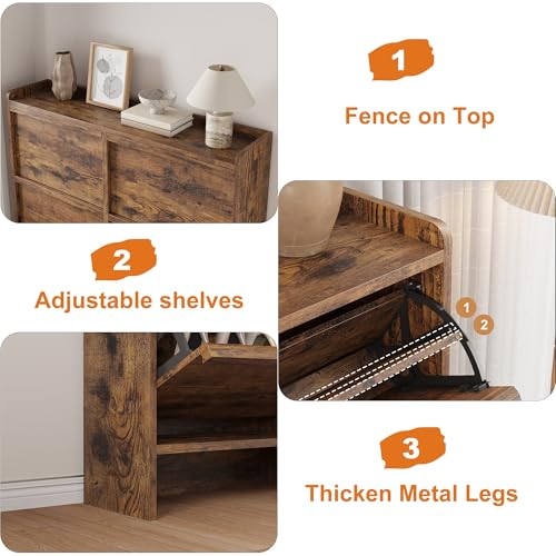 GarveeHome Shoe Cabinet with 4 Flip Drawers, Wooden Shoe Organizer Cabinet with Adjustable Shelf, Shoe Storage for Entryway, Hidden Shoe Cabinet for Hallway, Living Room, Rustic Brown - color: Rustic Brown, size: 4-Drawers