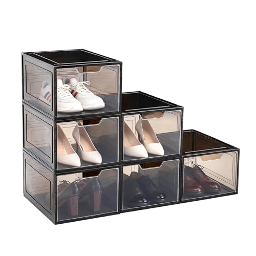Shoe Boxes Shoe Storage Boxes Display Boxes with Magnetic Doors and Stackable Design, Ideal for Hallways, Under Beds, Wardrobes, and Living Rooms (Magnetic Door-Black, 6 Pack) - color: Magnetic Door-Black, 6 Pack