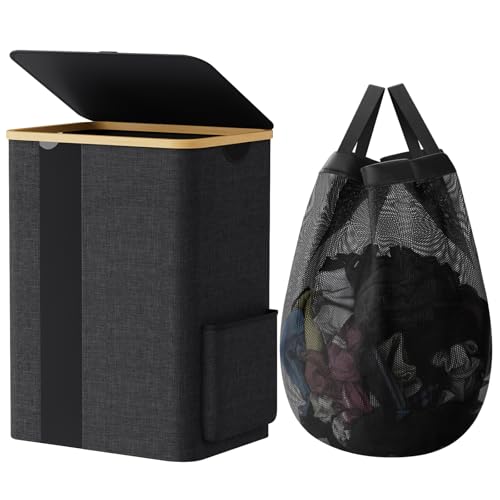 BlissTotes Laundry Basket with Lid, 80L Clothes Laundry Hamper with Handles and Removable Laundry Bag, Breathable Design Hamper with Lid for Bedroom, Bathroom, Dorm, Laundry Room - Dark Grey - color: Dark Grey, size: 80L