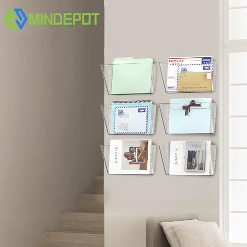 MINDEPOT 6 Pockets Acrylic Wall File Organizer, Clear Wall File Holder, Plastic Hanging Wall File Holder for Office, School and Home, Clear - color: Clear, size: 6Pack