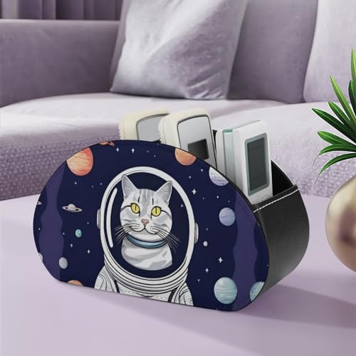PU Leather Remote Control Organizer Box 5-Slot Multifunctional Cat in Spacess Storage Holder for TV/DVD/Accessories Stylish Desk Decor for Living Room, Bedroom, Office - color: Cat in Spacess