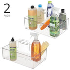 mDesign Large Plastic Divided Portable Storage Organizer Caddy Tote Basket Bin with Handle for Kitchen, Pantry, Countertop, Cabinet, Cupboard - Ligne Collection - 2 Pack - Clear - size: Pack of 2