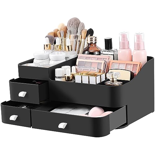 Cologne Perfume Organizer With Drawers,Large Perfumes Vanity Countertop Storage,Perfume Stand for Cologne, Deodorant, Beard, Shaving Lotion,Skincare,Dresser Organizer Room Decor for Men,Gifts for Men - color: Black-Large
